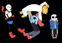 a group of cartoon characters including papyrus and sans are playing with each other