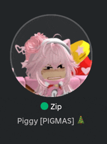 a picture of a girl with pink hair and the name zip piggy