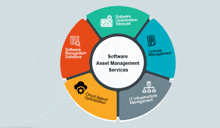 a diagram showing software asset management services including software recognition solutions license management cloud spend optimization and it infrastructure management