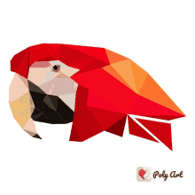 a low poly drawing of a parrot with the words poly art underneath it