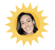 a woman 's face is in a yellow sun