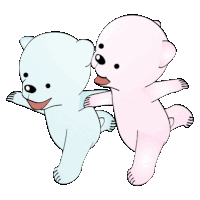 two teddy bears , one blue and one pink , are dancing together .