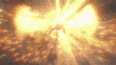 a person is standing in front of a large fireball in a video game .