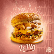 an advertisement for le pig premium shows a hamburger on a bun