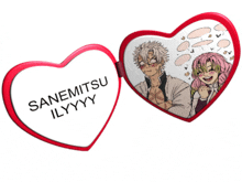 a heart shaped mirror that says sanemitsu ilyyy