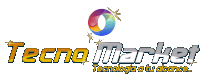 a logo for tecno market with a colorful circle in the center