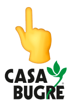 a logo for casa bugre shows a hand pointing up