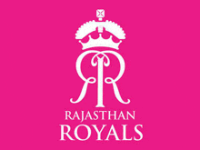 the logo for rajasthan royals is a white r with a crown on a pink background .