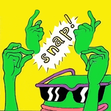 a cartoon frog wearing sunglasses and making a snap gesture