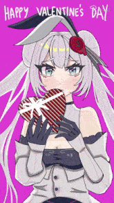 a drawing of a girl holding a heart with the words happy valentine 's day written on it