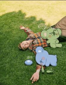 a cartoon of a man laying on the grass with a speech bubble saying " zzz "