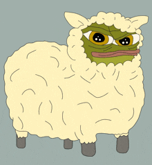 a cartoon of a sheep with a green face on it