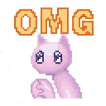 a pixel art of a pink cat with the word omg written above it