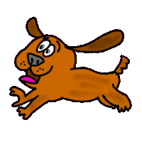 a cartoon brown dog is running with its mouth open