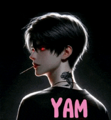 a man with a tattoo on his neck has yam written on his back