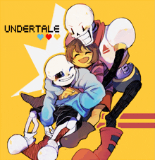 a drawing of sans papyrus and frisk with the word undertale in the corner