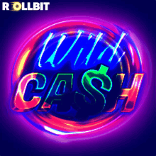 a neon sign that says " with cash " is lit up