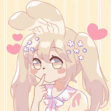 a girl with bunny ears and flowers in her hair