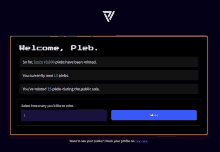 a screenshot of a website that says ' welcome pleb ' on it