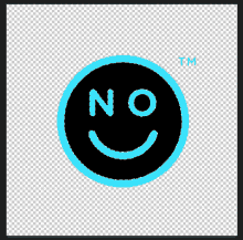 a smiley face in a blue circle that says no