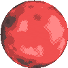 a pixel art illustration of a red planet with a smiley face on it .