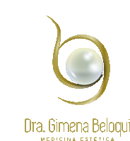 a logo for dr. gimena beloqui medicina estetica with a pearl in the center