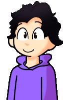 a drawing of a boy wearing a purple hoodie and smiling