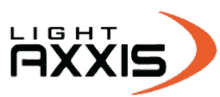 a logo for light axxis with an orange arrow pointing to the right