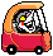 a pixel art drawing of a cat in a car