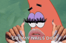 patrick star from spongebob has a woman 's lips and long nails