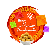 a greeting card for makar sankranti with a bowl of sweets