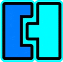 a blue square with the letter h on it