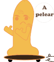 a cartoon drawing of a condom on a skateboard with the word pelear behind it