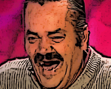 a drawing of a man with a mustache laughing with his mouth open