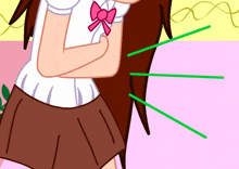 a cartoon girl with brown hair and a pink bow