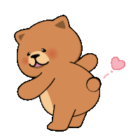 a brown teddy bear with a pink heart behind him