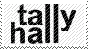 a black and white logo for tally hall with a striped background .