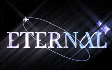 the word eternal is on a black background with purple stars