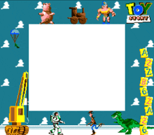 a toy story frame with buzz lightyear and woody among others