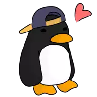 a penguin wearing a hat and a heart behind it