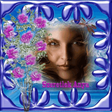 a picture of a woman surrounded by purple flowers and the words szeretlek anya on the bottom