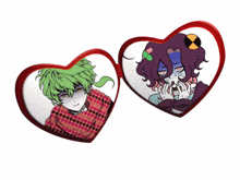 a couple of hearts with cartoon characters on them