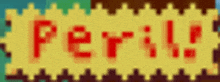 a pixel art sign that says peri in red