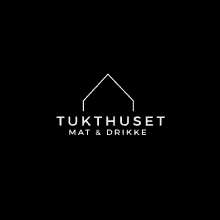 a black background with a white logo for a company called tukthuset mat & drikke