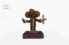 a 3d model of a teddy bear holding a banana with the numbers 12345 bioons