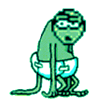 a pixel art drawing of a frog wearing glasses and a diaper