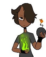 a cartoon drawing of a boy holding a bomb