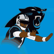 a cartoon of a carolina panthers football player with a panther in the background