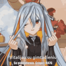 a picture of a girl with long blue hair and the words vitalijau su gimtadieniu su gimtadieniu grigor # 8476