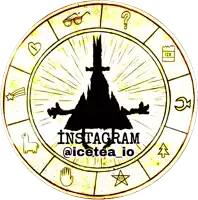 a logo for instagram @icetea_io with a silhouette of bill cipher